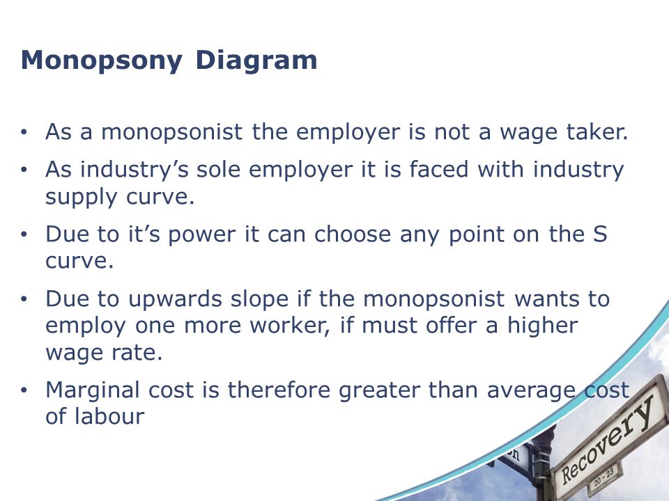 Monopsony Diagram As a monopsonist the employer is not a wage taker.