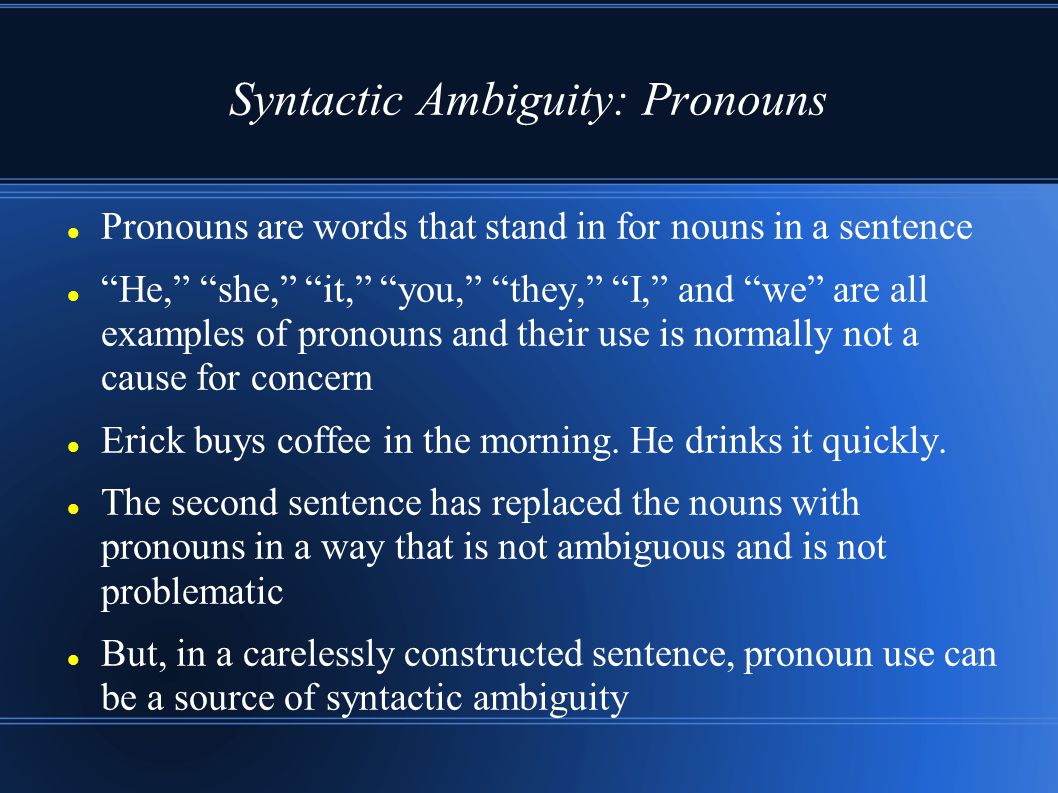 Syntactic Ambiguity: Pronouns