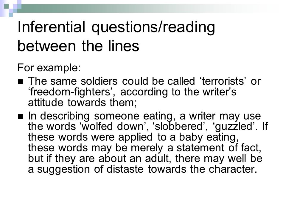 Reading between the lines examples