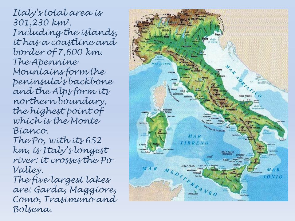 Italy s total area is 301,230 km²