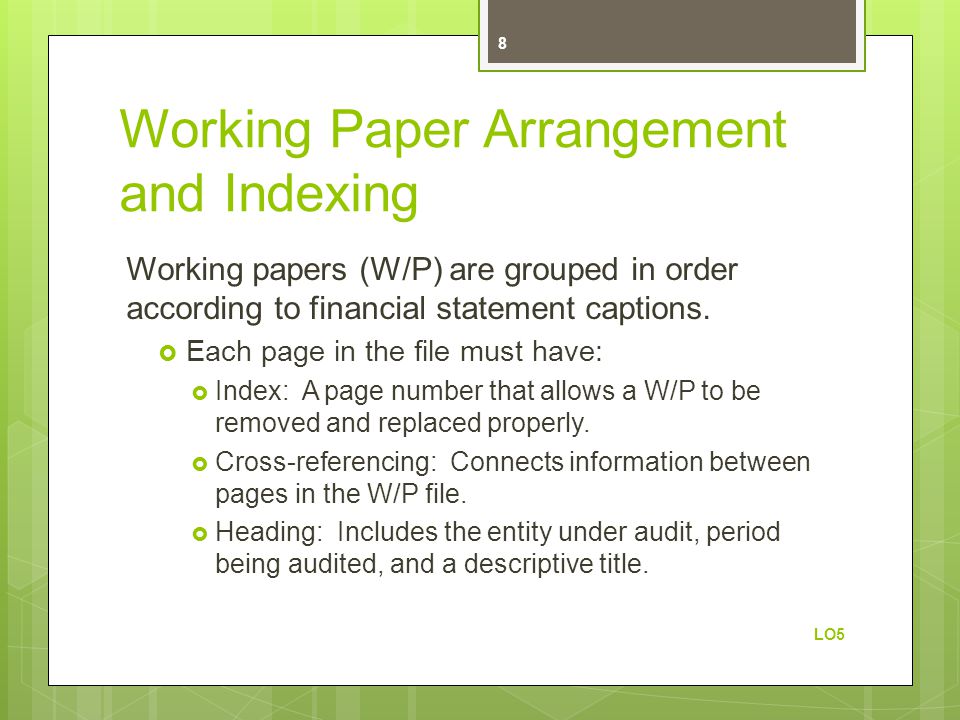 Working Paper Arrangement and Indexing