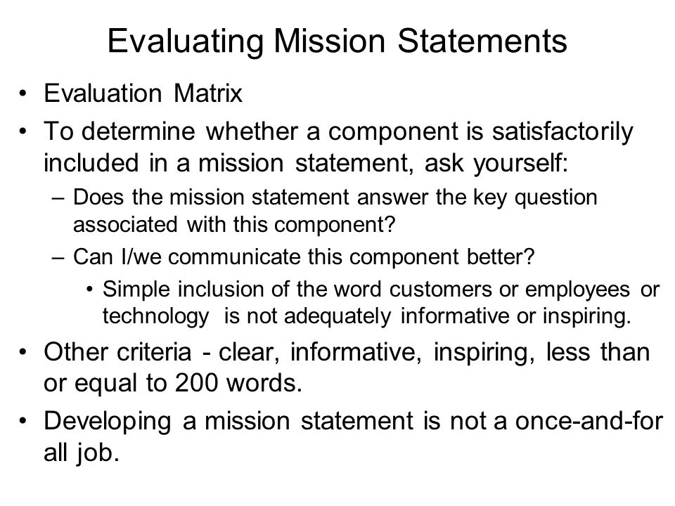 Evaluating Mission Statements