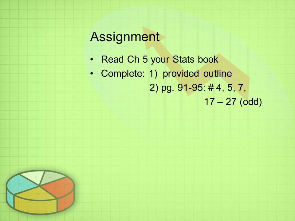 Assignment Read Ch 5 your Stats book Complete: 1) provided outline