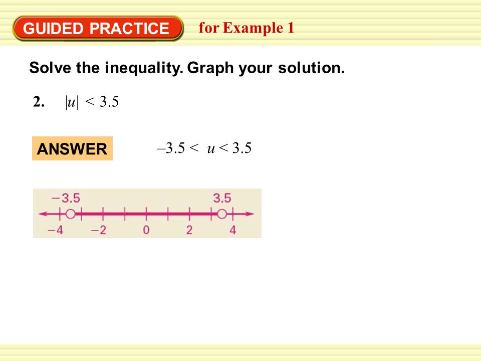 EXAMPLE 4 GUIDED PRACTICE. Find a base using the percent equation. for Example 1. Solve the inequality. Graph your solution.