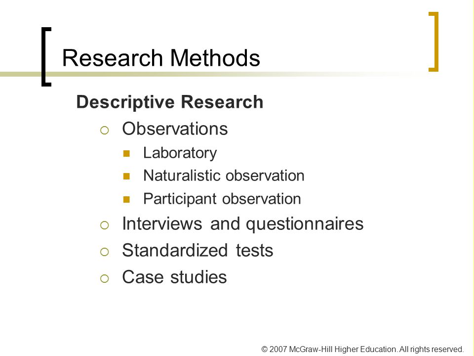 Research Methods Descriptive Research Observations
