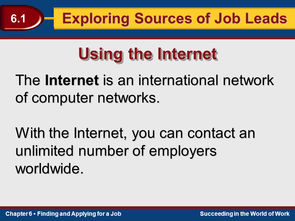 Using the Internet The Internet is an international network of computer networks.