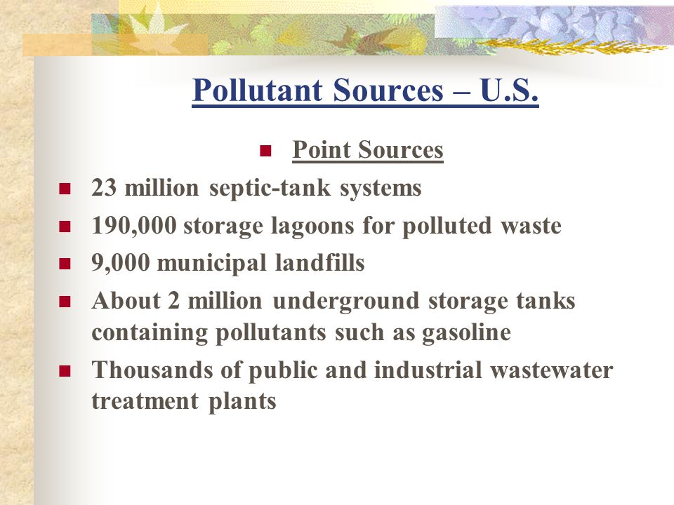 Pollutant Sources – U.S. Point Sources 23 million septic-tank systems
