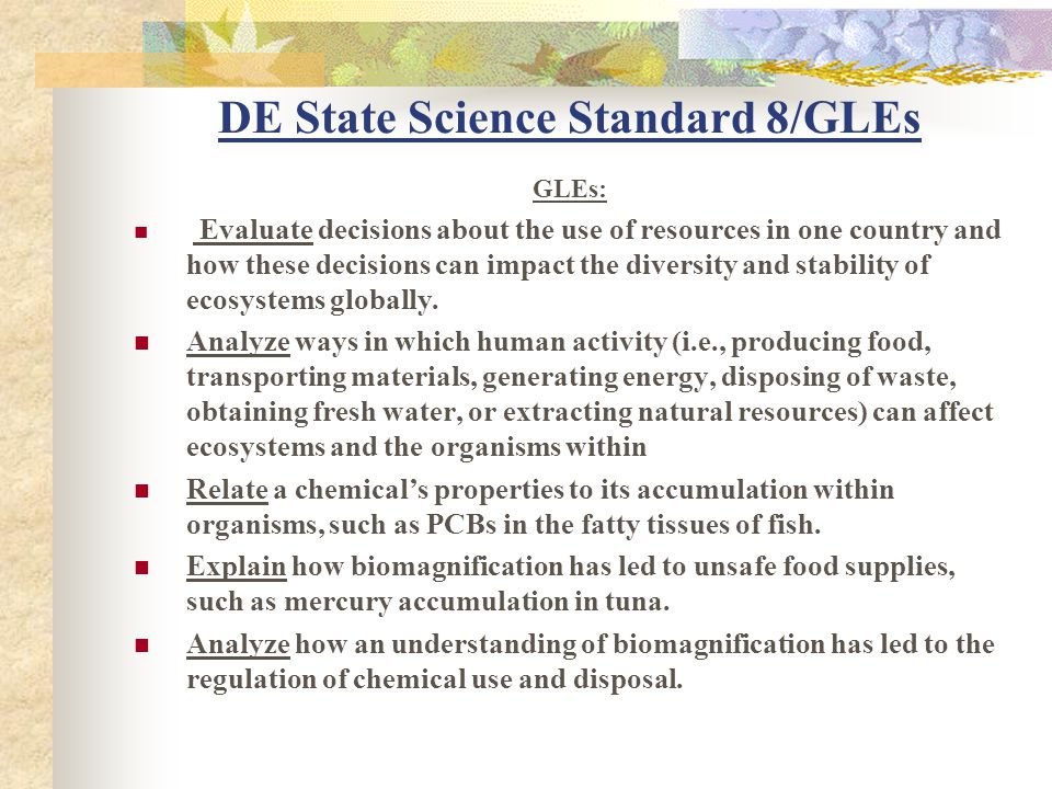 DE State Science Standard 8/GLEs