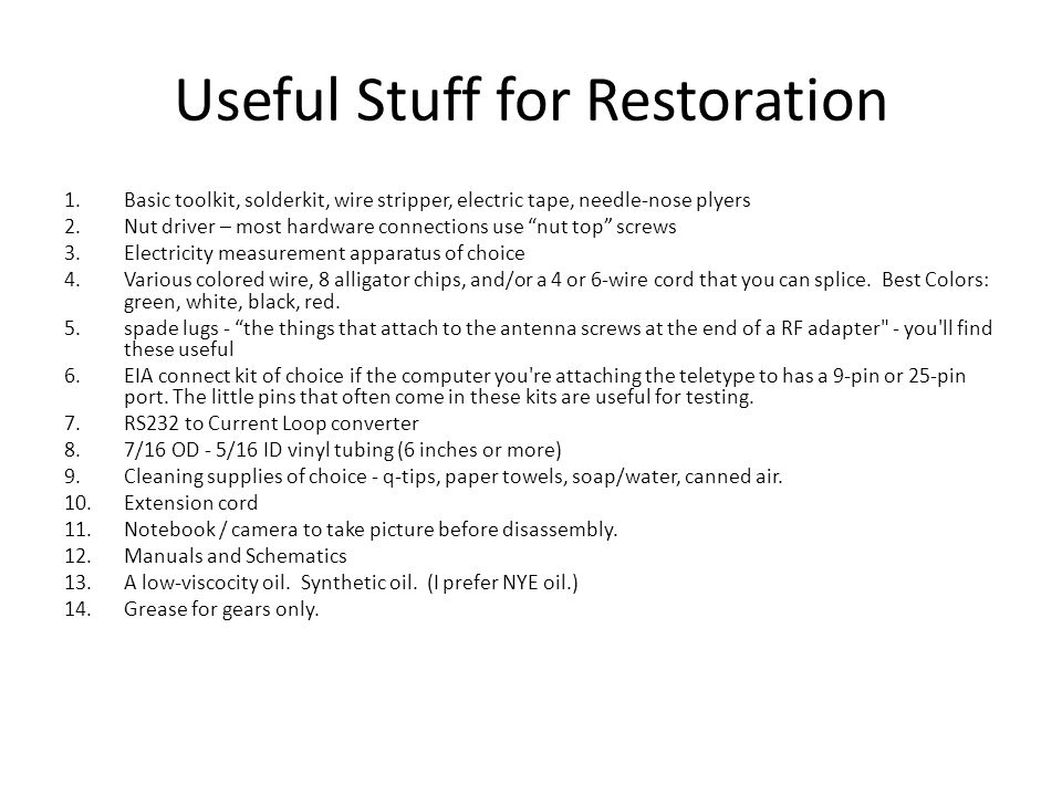 Useful Stuff for Restoration
