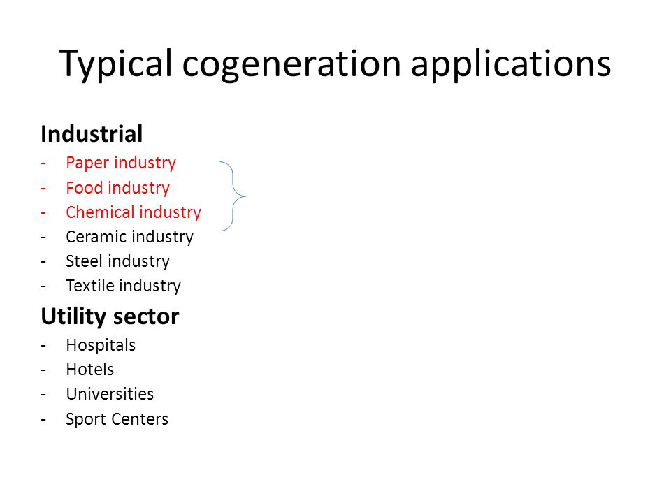 Typical cogeneration applications