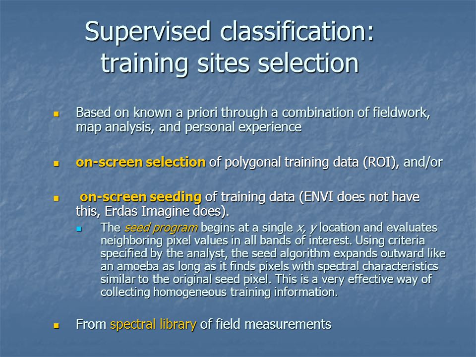 Supervised classification: training sites selection