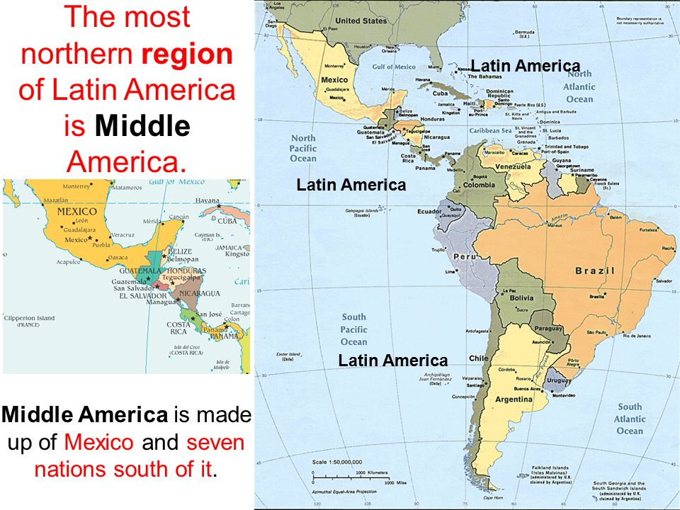 The most northern region of Latin America is Middle America.