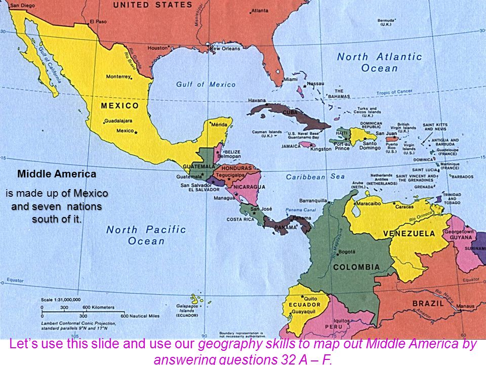 The most northern region of Latin America is Middle America.