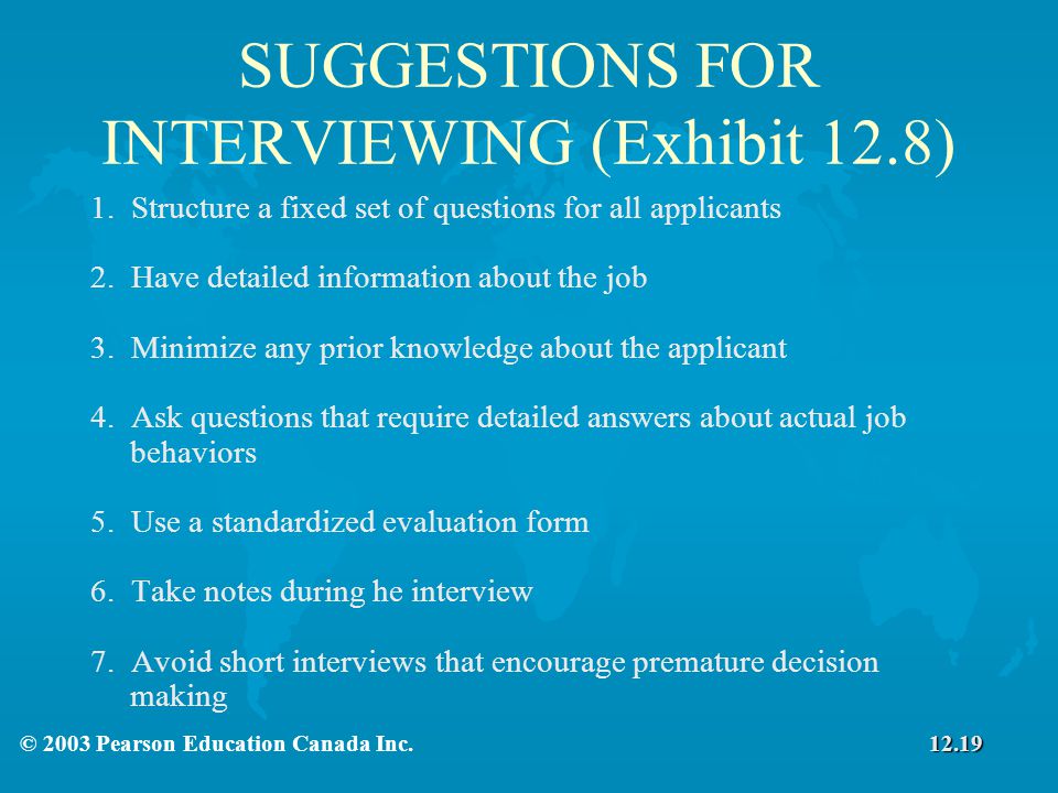 SUGGESTIONS FOR INTERVIEWING (Exhibit 12.8)
