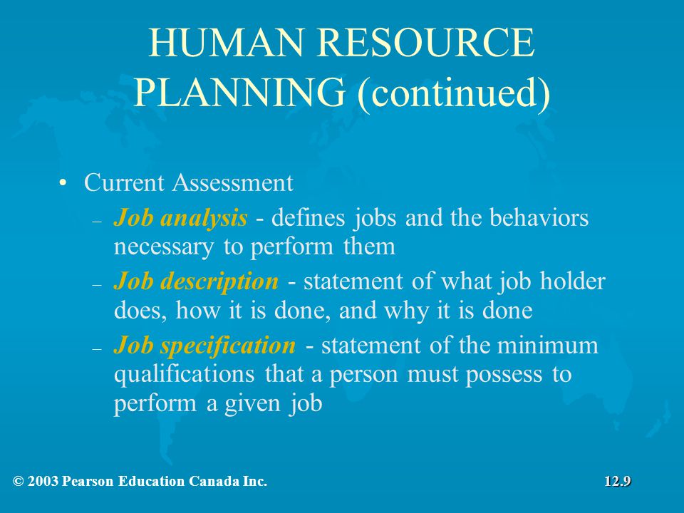 HUMAN RESOURCE PLANNING (continued)