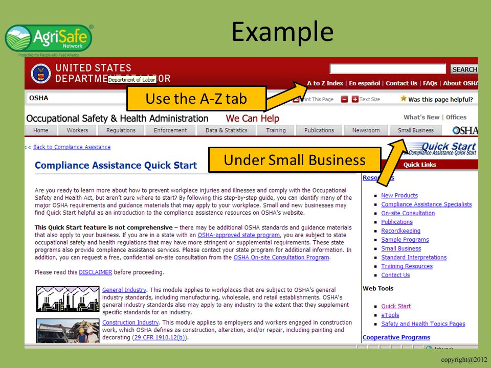 Example Use the A-Z tab Under Small Business
