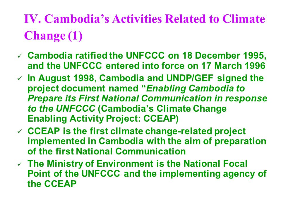 IV. Cambodia’s Activities Related to Climate Change (1)
