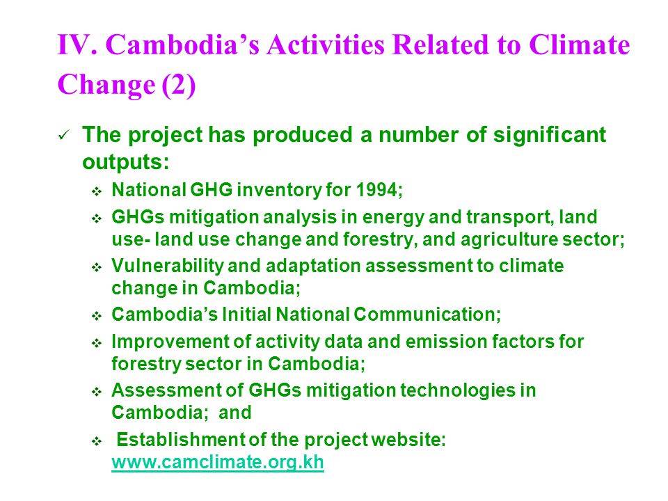 IV. Cambodia’s Activities Related to Climate Change (2)