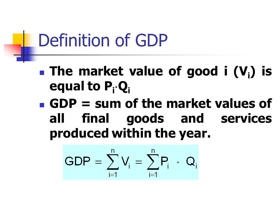 Definition of GDP The market value of good i (Vi) is equal to PiQi