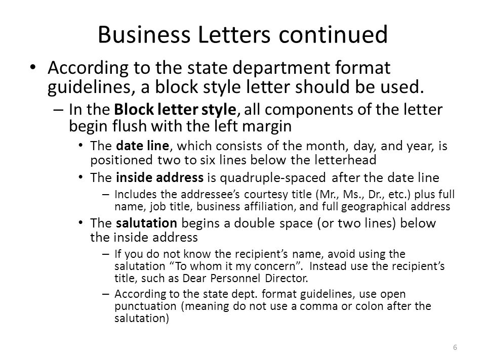 Business Letters continued