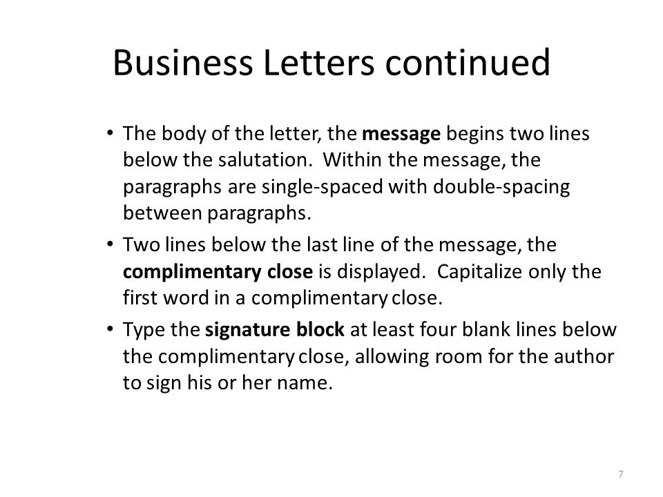 Business Letters continued