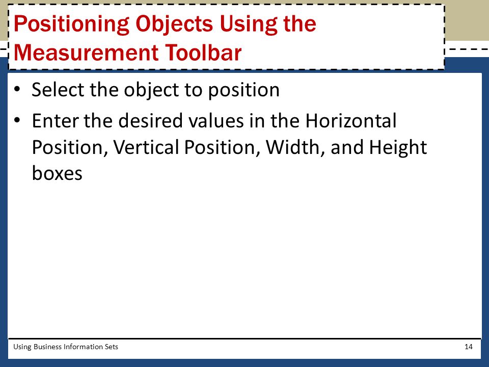 Positioning Objects Using the Measurement Toolbar