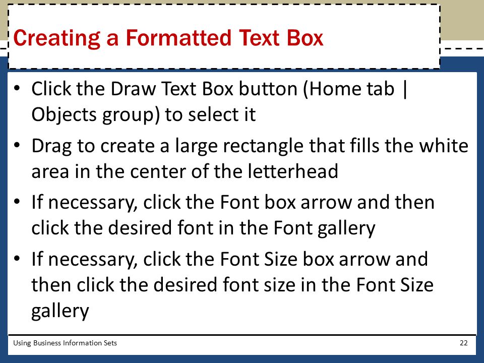Creating a Formatted Text Box