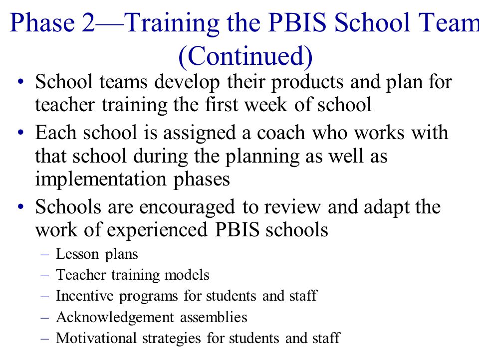 Phase 2—Training the PBIS School Team (Continued)