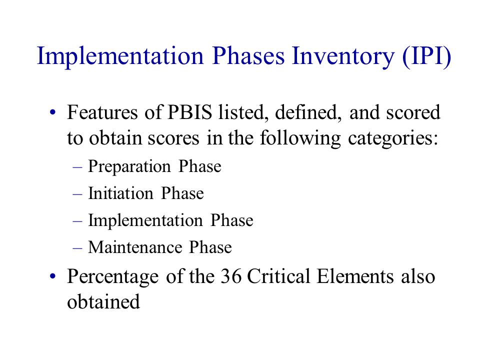 Implementation Phases Inventory (IPI)