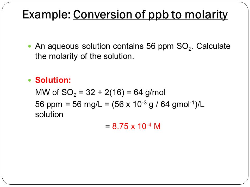 Molarity To Ppm Calculator Slideshare