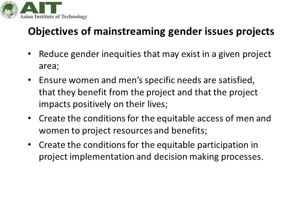 Objectives of mainstreaming gender issues projects