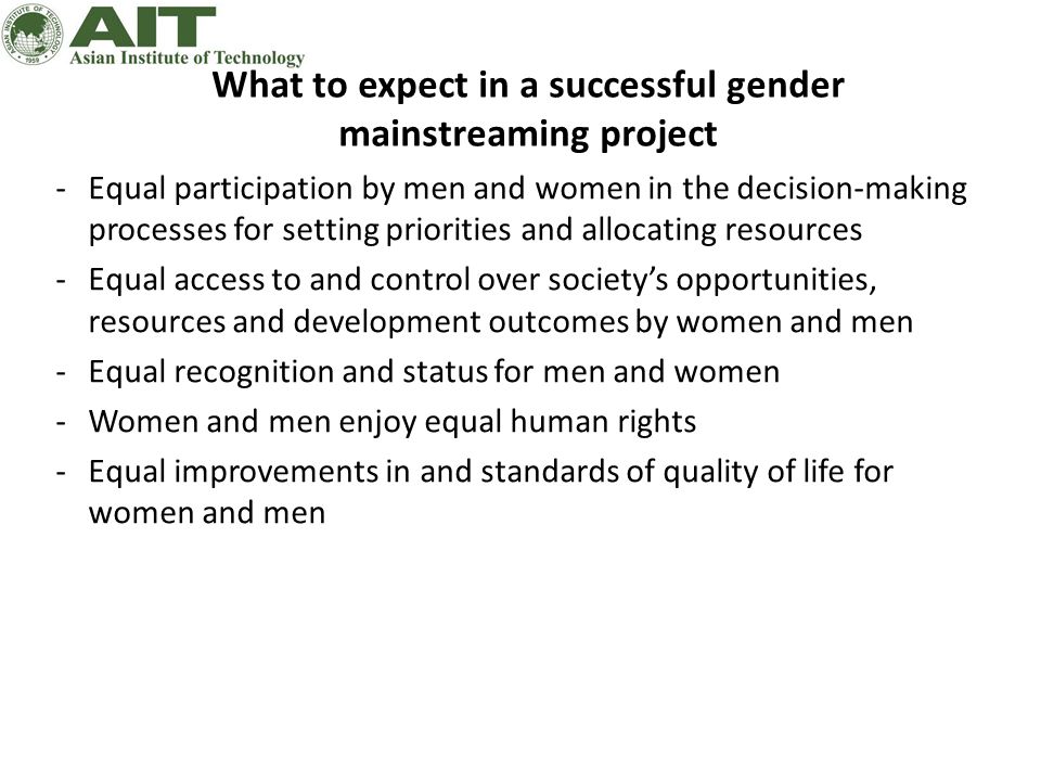 What to expect in a successful gender mainstreaming project