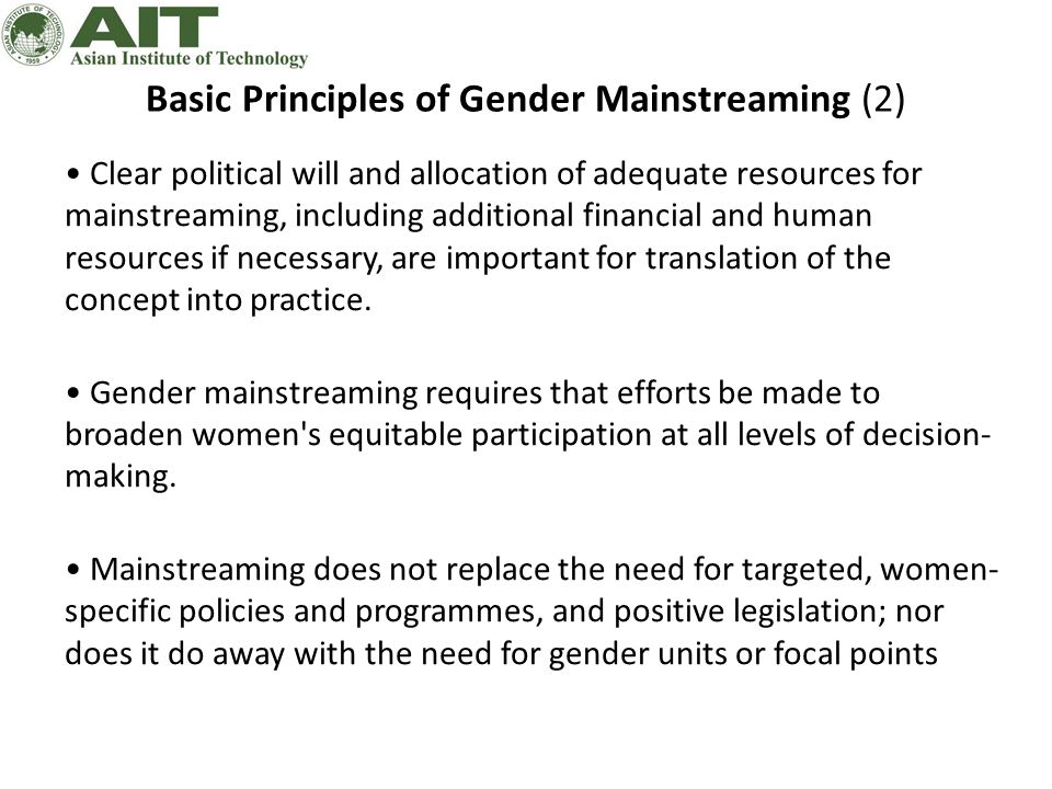 Basic Principles of Gender Mainstreaming (2)