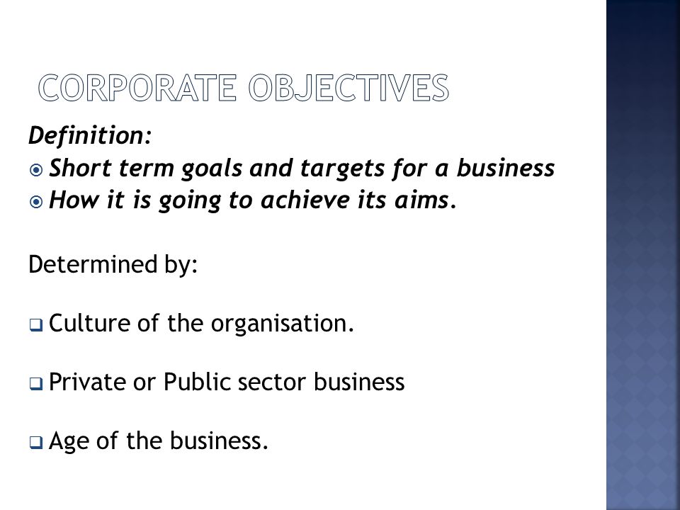 Corporate Objectives Definition: