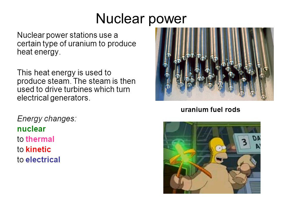 Nuclear power uranium fuel rods. Nuclear power stations use a certain type of uranium to produce heat energy.