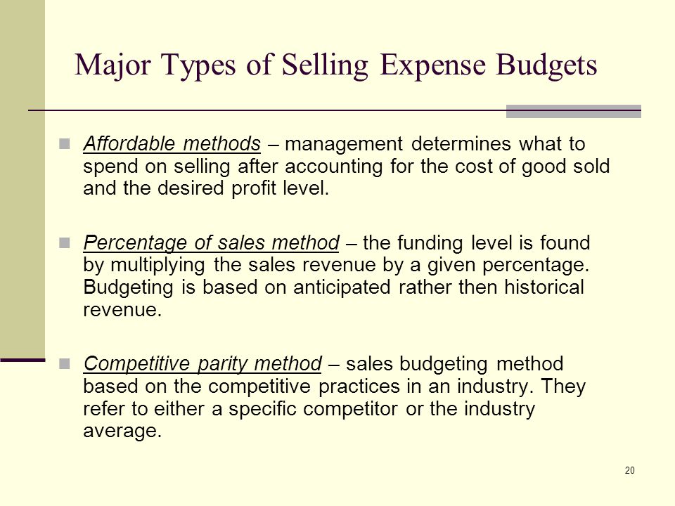 Major Types of Selling Expense Budgets