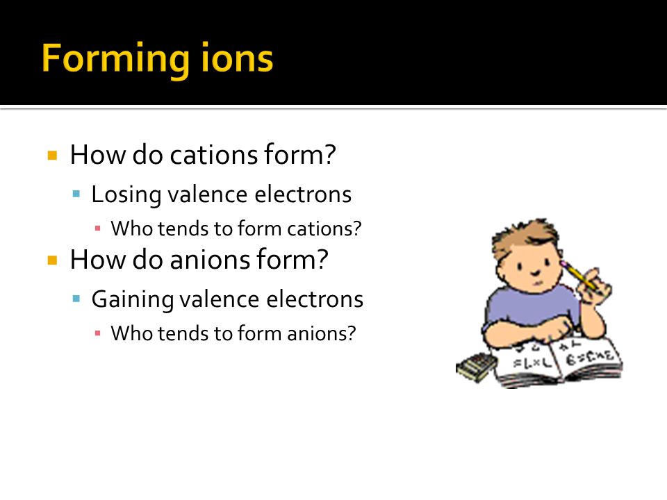 Forming ions How do cations form How do anions form