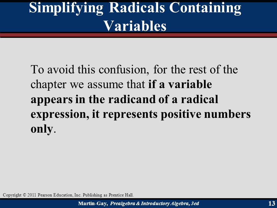 Simplifying Radicals Containing Variables