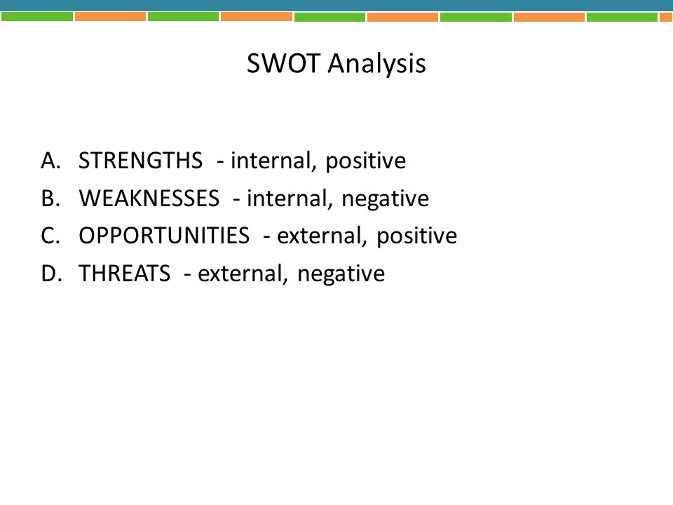 SWOT Analysis STRENGTHS - internal, positive