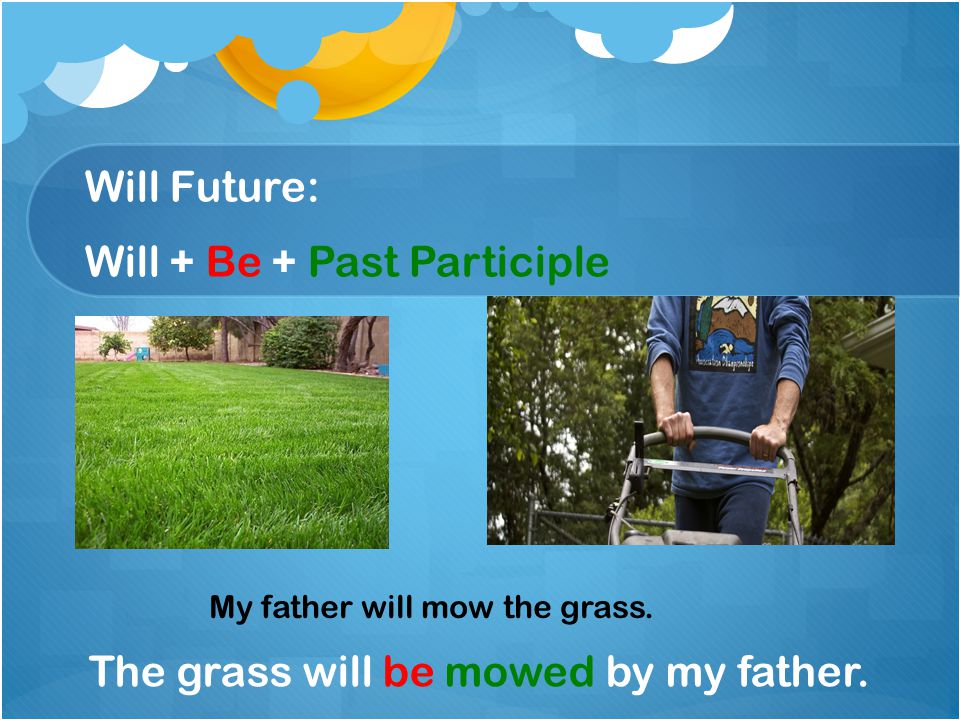 Will Future: Will + Be + Past Participle