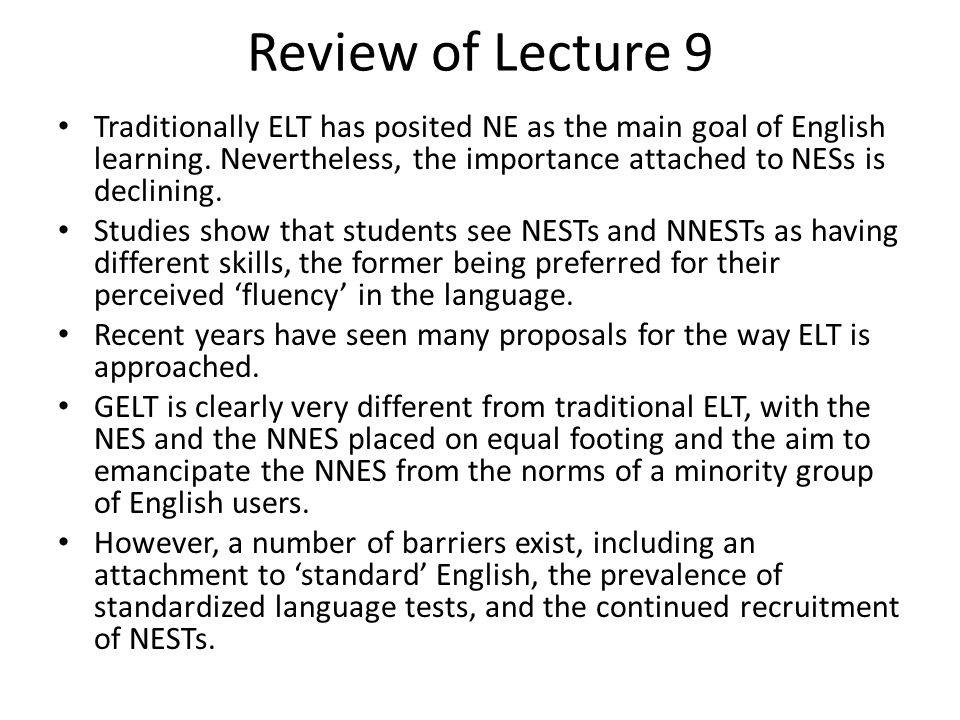 Review of Lecture 9