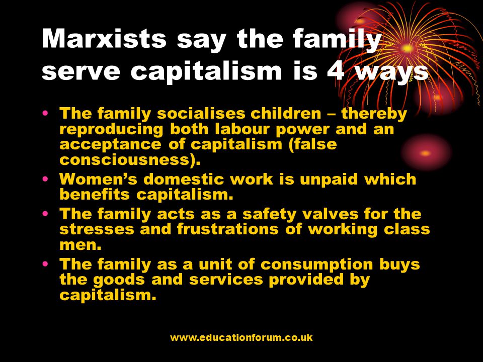 Marxists say the family serve capitalism is 4 ways
