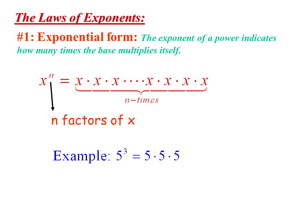 #1: Exponential form: The exponent of a power indicates