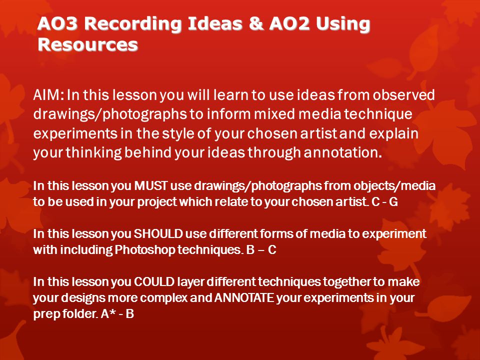AO3 Recording Ideas & AO2 Using Resources