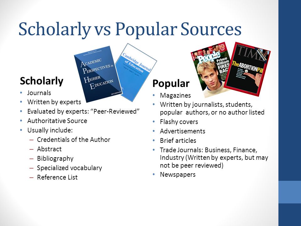 Scholarly vs Popular Sources