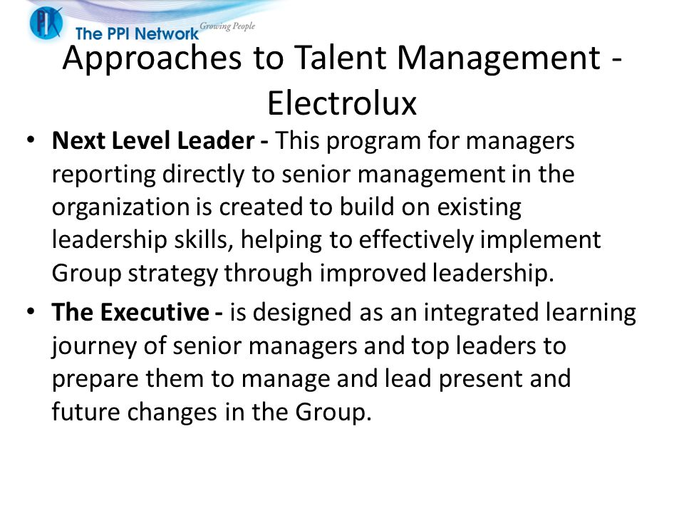 Approaches to Talent Management - Electrolux