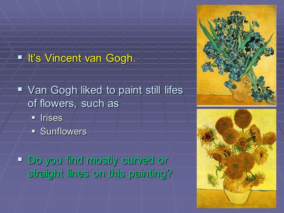 Van Gogh liked to paint still lifes of flowers, such as