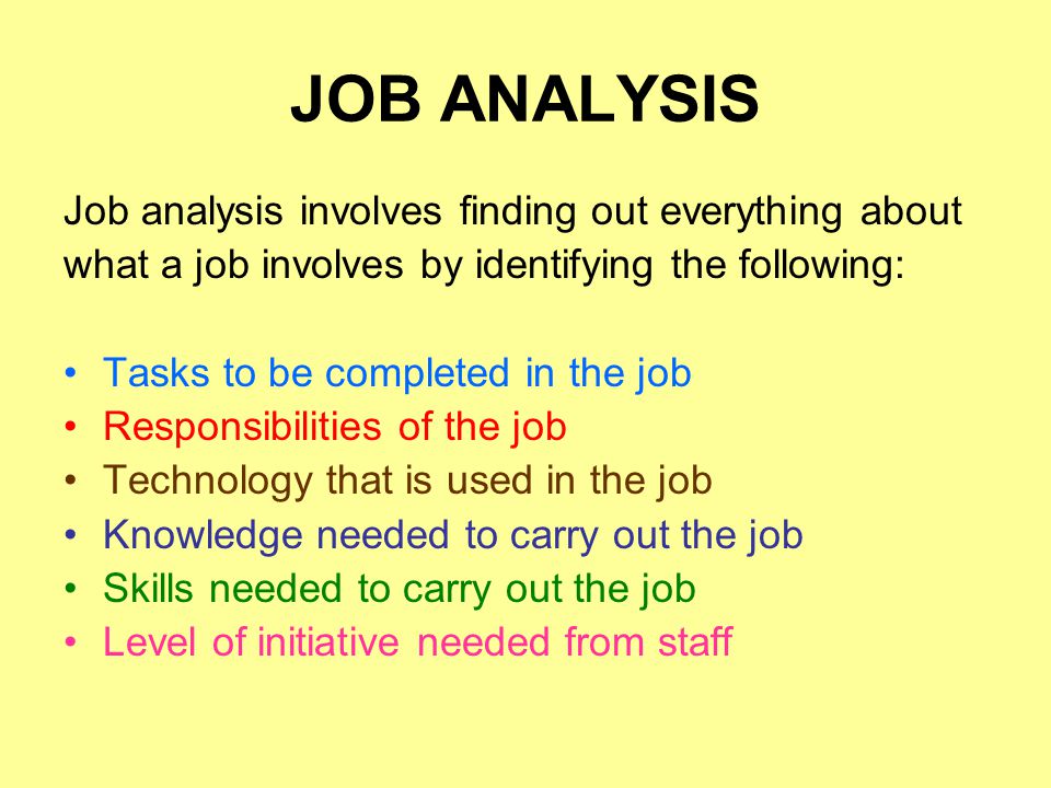 JOB ANALYSIS Job analysis involves finding out everything about