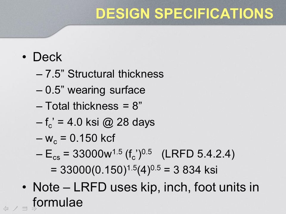 DESIGN SPECIFICATIONS