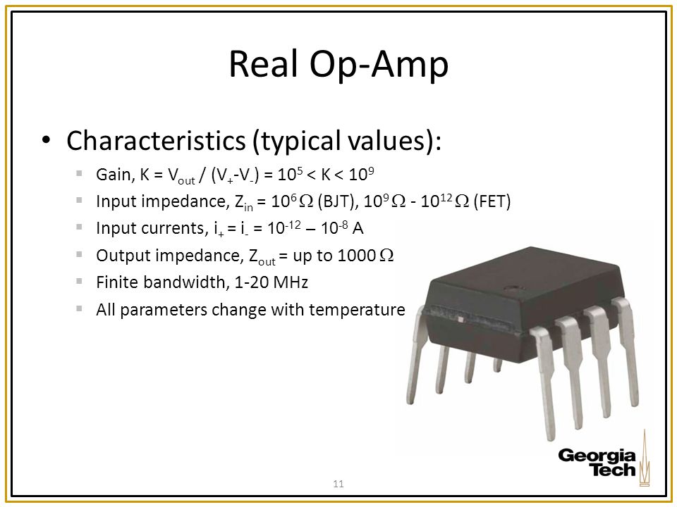 Real Op-Amp Characteristics (typical values):